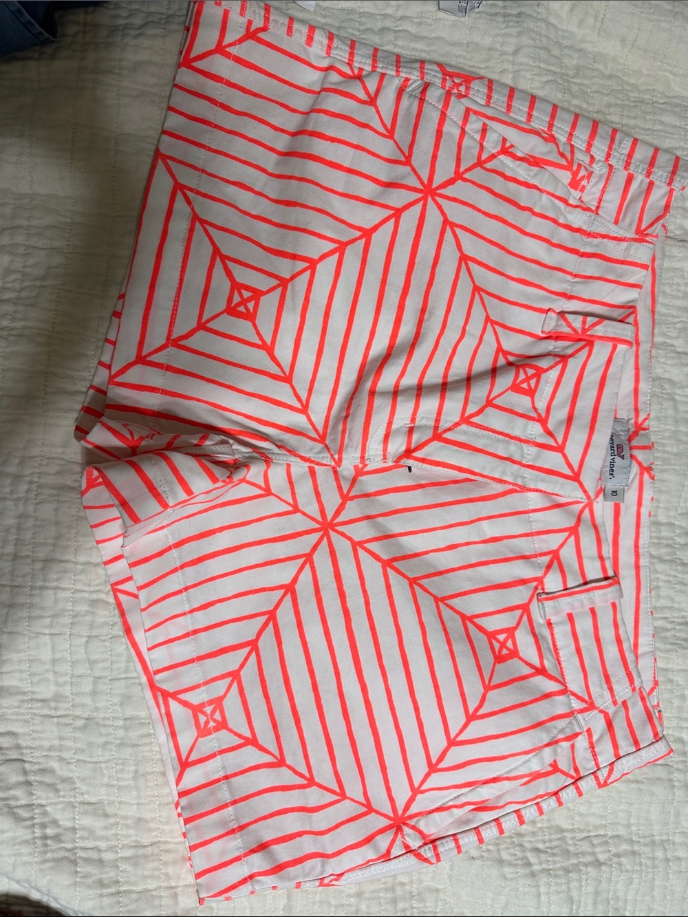Vineyard Vines Neon Coral Geometric Stripe Shorts